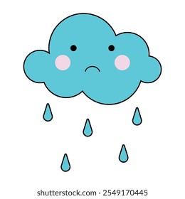 Kawaii style illustration of sad cloud with rain drops