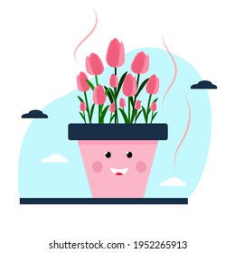 kawaii style illustrations, with cute plant drawings