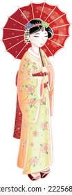 Kawaii style Japanese geisha vector