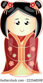 Kawaii style Japanese kokeshi doll vector