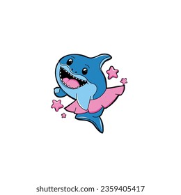 kawaii style shark wearing tutu cartoon character, shark as a ballerina