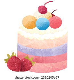 kawaii style with smiling face and pink cheeks for sweet design, cute cake vector illustration with plain background ,Cute sweet food dessert