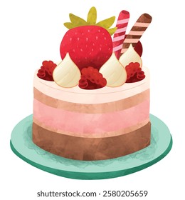 kawaii style with smiling face and pink cheeks for sweet design, cute cake vector illustration with plain background ,Cute sweet food dessert