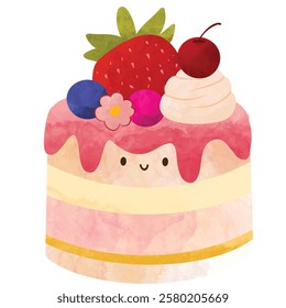 kawaii style with smiling face and pink cheeks for sweet design, cute cake vector illustration with plain background ,Cute sweet food dessert