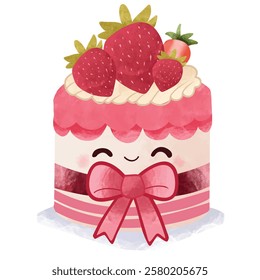 kawaii style with smiling face and pink cheeks for sweet design, cute cake vector illustration with plain background ,Cute sweet food dessert