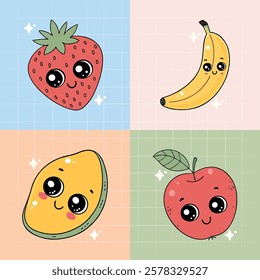 Kawaii style summer cute fruits design bundle