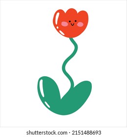 kawaii style tulip character red tulip smiling vector flat illustration isolated on white background