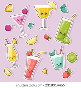 kawaii summer cocktails sticker set