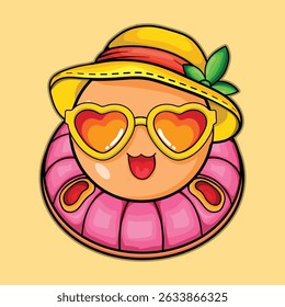Kawaii summer hat with swimming ring inflatable floats illustration