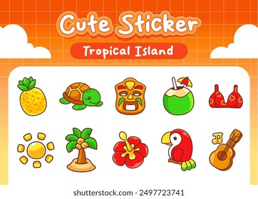 Kawaii Sommer tropische Insel hawaiianische Icons Sammlung 