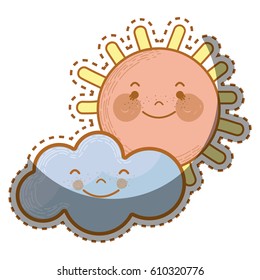 kawaii sun and cloud with cheeks and eyes