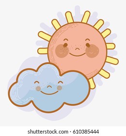 kawaii sun and cloud with cheeks and eyes