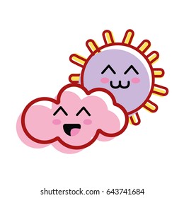 kawaii sun and cloud with cheeks and eyes