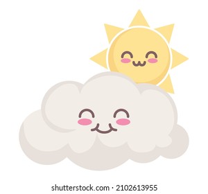 kawaii sun and cloud icon