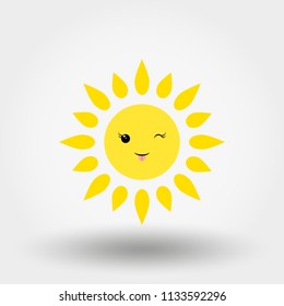 Kawaii sun. Winking. Icon. Vector. Flat.