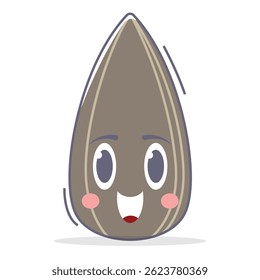 Kawaii Sunflower Seed Character Vector with Cute Face and Soft Style, Perfect for Food Illustrations, Snack Designs, Nature-Themed Projects, and Cheerful Visual Content.