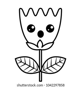kawaii surprise flower tulip leaves cartoon