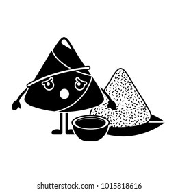 kawaii surprised rice dumpling with sauce cartoon