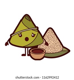 kawaii surprised rice dumpling with sauce cartoon