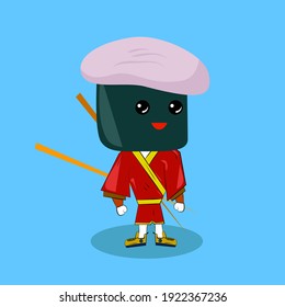 caracter kawaii de sushi, icono vector para mascota