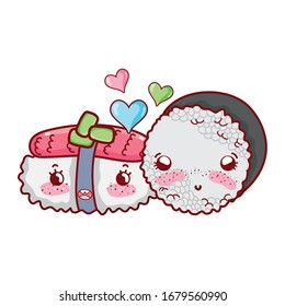 kawaii sushi fish and rice roll food japanese love cartoon vector illustration sushi and rolls