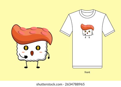 Kawaii sushi illustration vector design with T-shirt mockup. EPS 10