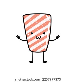 Kawaii sushi mascot in cartoon style. Cute sashimi with salmon for menu. Flat asian food illustration