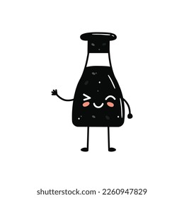 Kawaii sushi mascot in cartoon style. Cute soy sauce bottle for menu. Flat asian food illustration