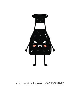 Kawaii sushi mascot in cartoon style. Cute soy sauce bottle for menu. Flat asian food illustration