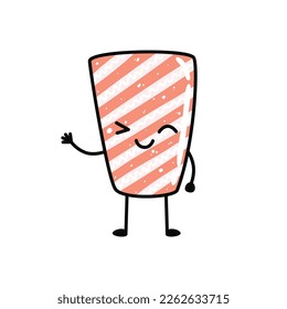 Kawaii sushi mascot in cartoon style. Cute sashimi with salmon for menu. Flat asian food illustration