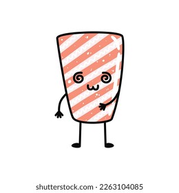 Kawaii sushi mascot in cartoon style. Cute sashimi with salmon for menu. Flat asian food illustration
