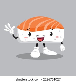 Kawaii Sushi Mascot with Different Emotions set in Cartoon Style Vector. Funny Character. Figure Ilustration. Character Emoji. Cartoon Emoticon.