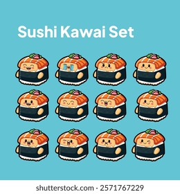 Kawaii Sushi Roll Character Set