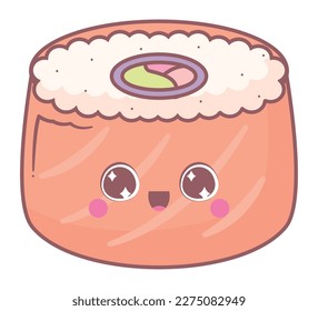 kawaii sushi roll illustration over white
