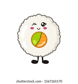 Kawaii sushi, rolls, sashimi - isolated single icon on white background, traditional Japanese or Asian cuisine and food, decoration for social networks of a restaurant or bar, cute cartoon emoji