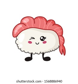 Kawaii sushi, rolls, sashimi - isolated single icon on white background, traditional Japanese or Asian cuisine and food, decoration for social networks of a restaurant or bar, cute cartoon emoji
