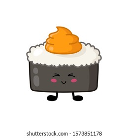 Kawaii sushi, rolls, sashimi - isolated single icon on white background, traditional Japanese or Asian cuisine and food, decoration for social networks of a restaurant or bar, cute cartoon emoji