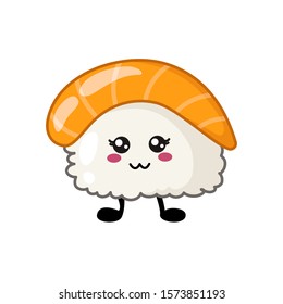 Kawaii sushi, rolls, sashimi - isolated single icon on white background, traditional Japanese or Asian cuisine and food, decoration for social networks of a restaurant or bar, cute cartoon emoji