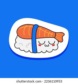 Kawaii sushi, rolls, sashimi - isolated single icon, sticker. Traditional Japanese or Asian food, decoration for social networks of a restaurant or bar, cute cartoon emoji