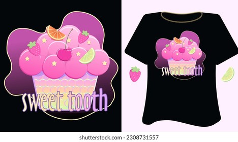 Kawaii sweet  candy  on black background for t shirt . Inspirational quote card, invitation, banner, lettering, poster.