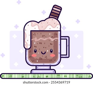 Kawaii sweet hot chocolate Vector illustration Icon concept