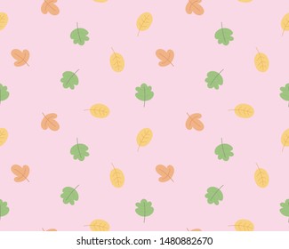 Kawaii and sweet seamless pattern background color: There are many shape of leaf with sweet pastel color for your design