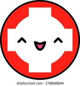Kawaii Switzerland flag smile. Flat style. Cute cartoon isolated fun design emoticon face. Vector art anime illustration for celebration holiday decoration element. Happy independence day.