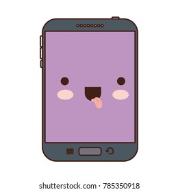 kawaii tablet device icon in colorful silhouette