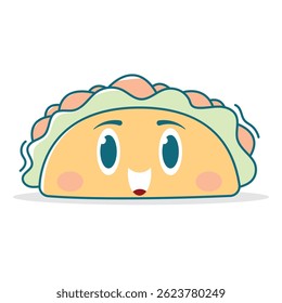 Kawaii Taco Personagem Vetor com Rosto Bonito e Estilo Suave, Perfeito para Ilustrações de Alimentos, Projetos de Cozinha Mexicana, Divertido Refeição Projetos, e Conteúdo Visual Alegre.