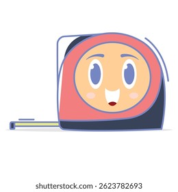 Kawaii Tape Measure Character Vector with Cute Face and Soft Style, Perfect for Tool Illustrations, DIY Projects, Fun Construction Designs, and Cheerful Visual Content.