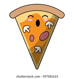 kawaii tasty pizza slice icon
