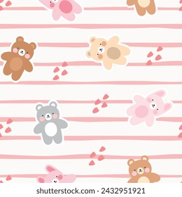 Kawaii teddy bear seamless pattern, vector background