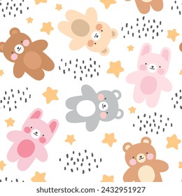 Kawaii teddy bear seamless pattern, vector background