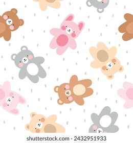 Kawaii teddy bear seamless pattern, vector background